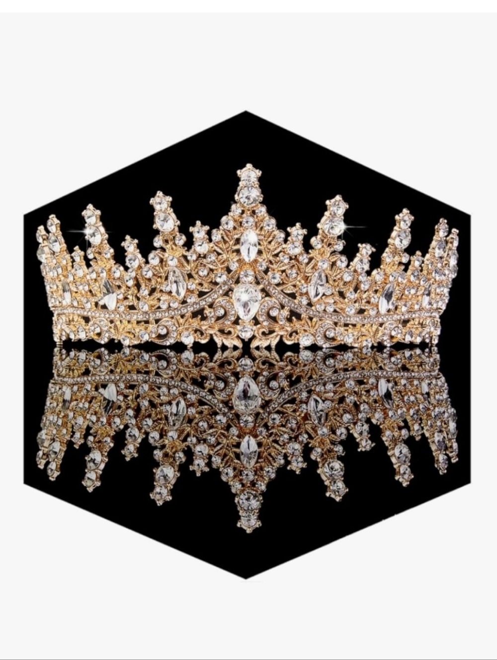Elegant Gold Crystal Tiara Crown - Women Accessories